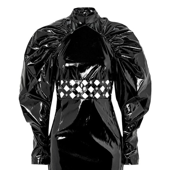 ROTATE Birger Christensen Black Coated Cut-Out Mini Dress – Size US 12 / EU 42 - Picture 4 of 6